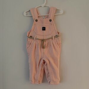 OshKosh B'gosh Peachy Pink Striped Overalls: Size 6-12M